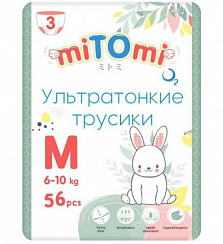 Трусики miTOmi O2 ультратонкие, размер M (6-10 кг) 56 шт. Трусики miTOmi O2 ультратонкие, размер M (6-10 кг) 56 шт.