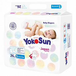 Подгузники YokoSun на липучках, размер S (до 6 кг), 26 шт. (mini-упаковка) Подгузники YokoSun на липучках, размер S (до 6 кг), 26 шт. (mini-упаковка)