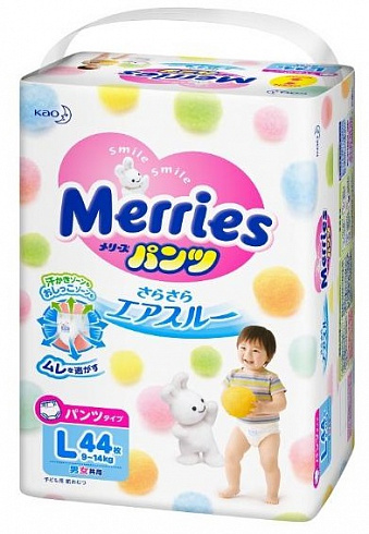 Трусики Merries L (9-14 кг) 44 шт. Трусики Merries L (9-14 кг) 44 шт.