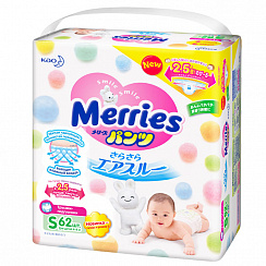 Трусики Merries S (4-8 кг) 62 шт. Трусики Merries S (4-8 кг) 62 шт.