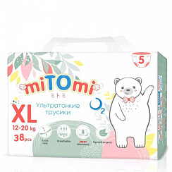 Трусики miTOmi O2 ультратонкие, размер XL (12-20 кг) 38 шт. Трусики miTOmi O2 ультратонкие, размер XL (12-20 кг) 38 шт.