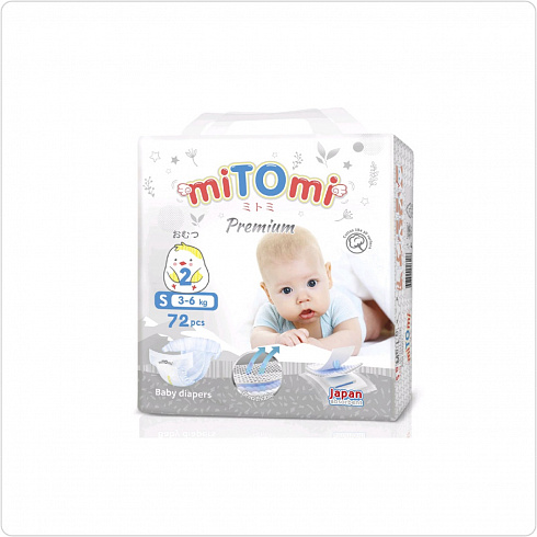 Подгузники на липучках miTOmi S 3-6кг, 72шт уцененный товар Подгузники на липучках miTOmi S 3-6кг, 72шт уцененный товар