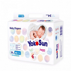 Подгузники YokoSun NB (2-5кг) 34 шт, (mini-упаковка) Подгузники YokoSun NB (2-5кг) 34 шт, (mini-упаковка)
