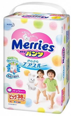 Трусики Merries XL (12-22 кг) 38 шт. Трусики Merries XL (12-22 кг) 38 шт.