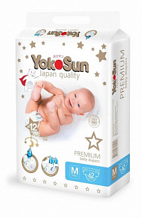 Подгузники YokoSun premium М (5-10кг) 62шт. Подгузники YokoSun premium М (5-10кг) 62шт.