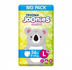 Подгузники-трусики JOONIES comfort L (9-14 кг) 56 шт. BIG PACK Подгузники-трусики JOONIES comfort L (9-14 кг) 56 шт. BIG PACK