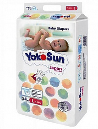 Подгузники YokoSun L (9-13кг) 54шт. Уцененный товар Подгузники YokoSun L (9-13кг) 54шт. Уцененный товар