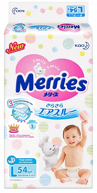 Подгузники на липучках Merries L (9-14 кг) 54 шт. Подгузники на липучках Merries L (9-14 кг) 54 шт.